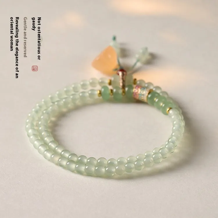New Chinese Style Beaded Lucky Bamboo Bracelet Sapphire Glaze 4mm glass beads women