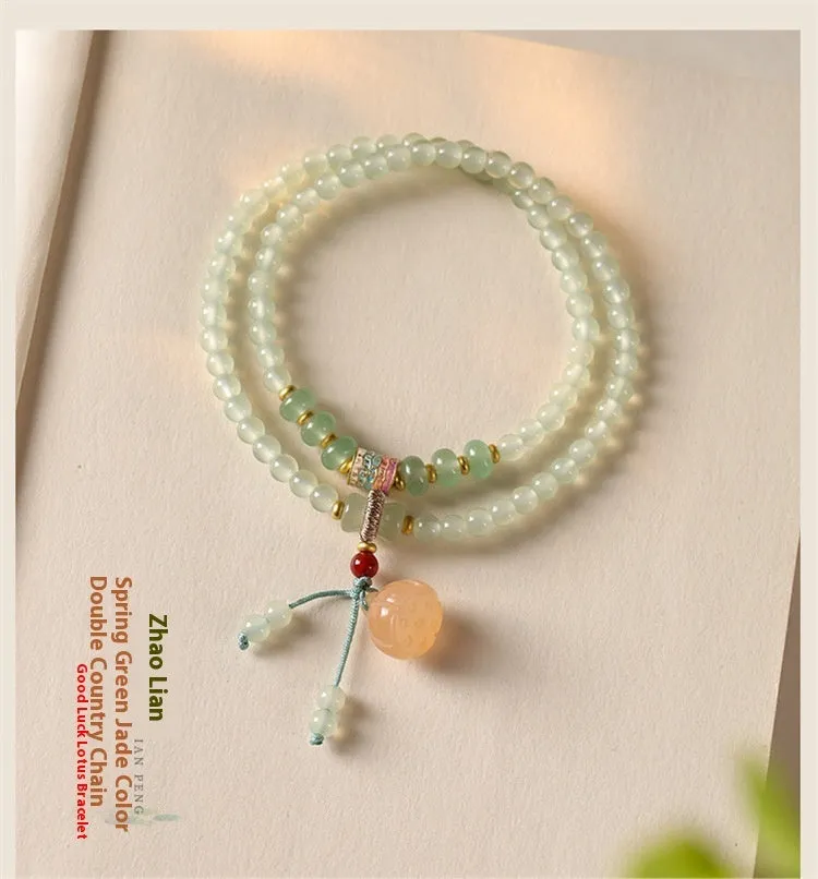 New Chinese Style Beaded Lucky Bamboo Bracelet Sapphire Glaze 4mm glass beads women