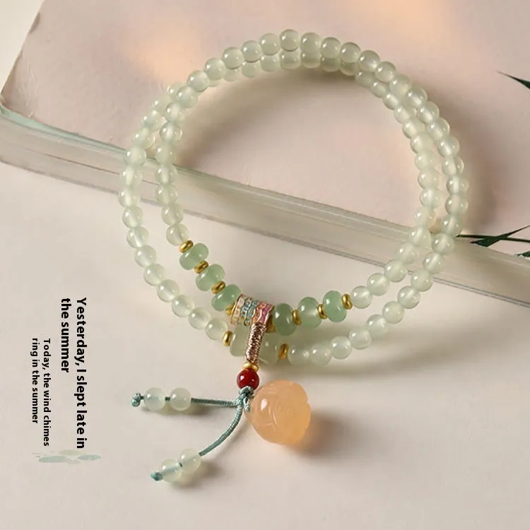 New Chinese Style Beaded Lucky Bamboo Bracelet Sapphire Glaze 4mm glass beads women