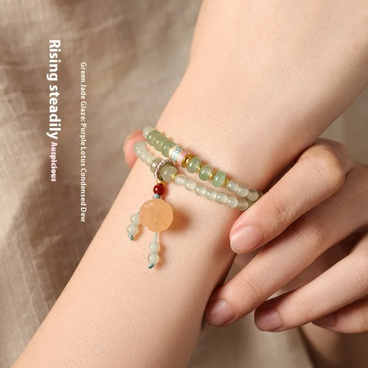 New Chinese Style Beaded Lucky Bamboo Bracelet Sapphire Glaze 4mm glass beads women