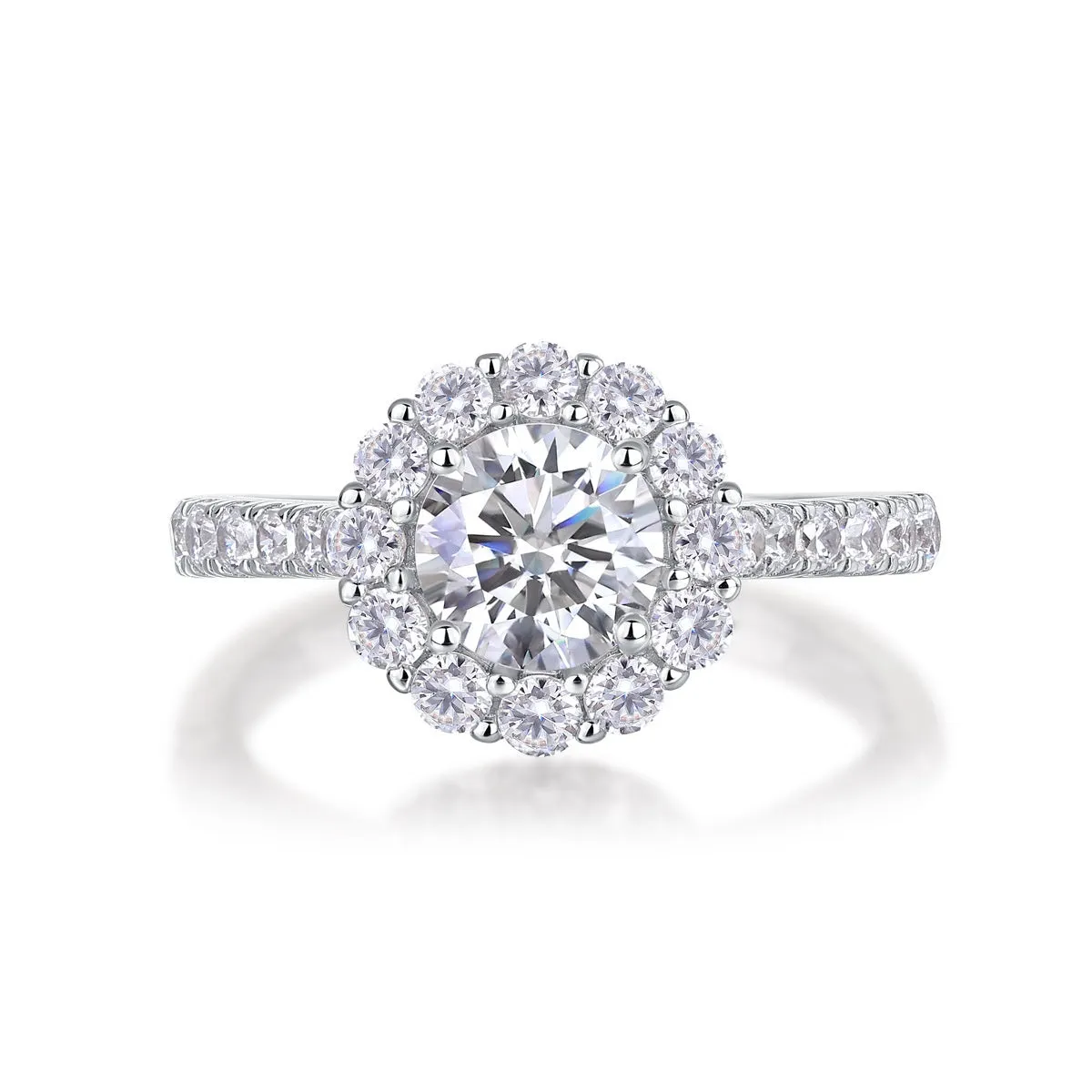 Silver moissanite ring with round 1-carat stone geometric fashion OL style for women US sizes 5-9