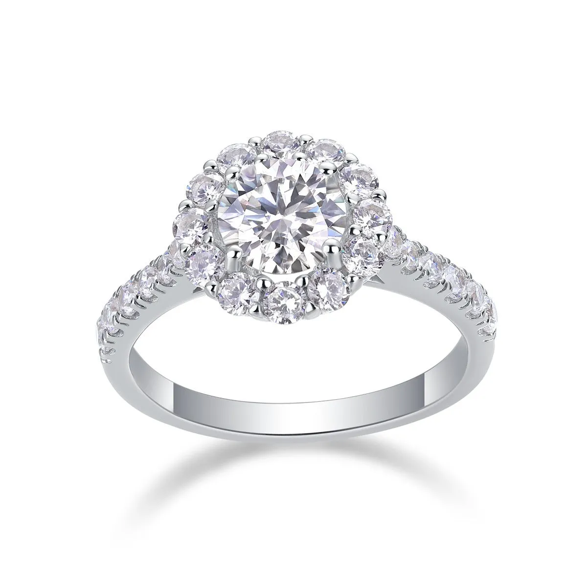 Silver moissanite ring with round 1-carat stone geometric fashion OL style for women US sizes 5-9