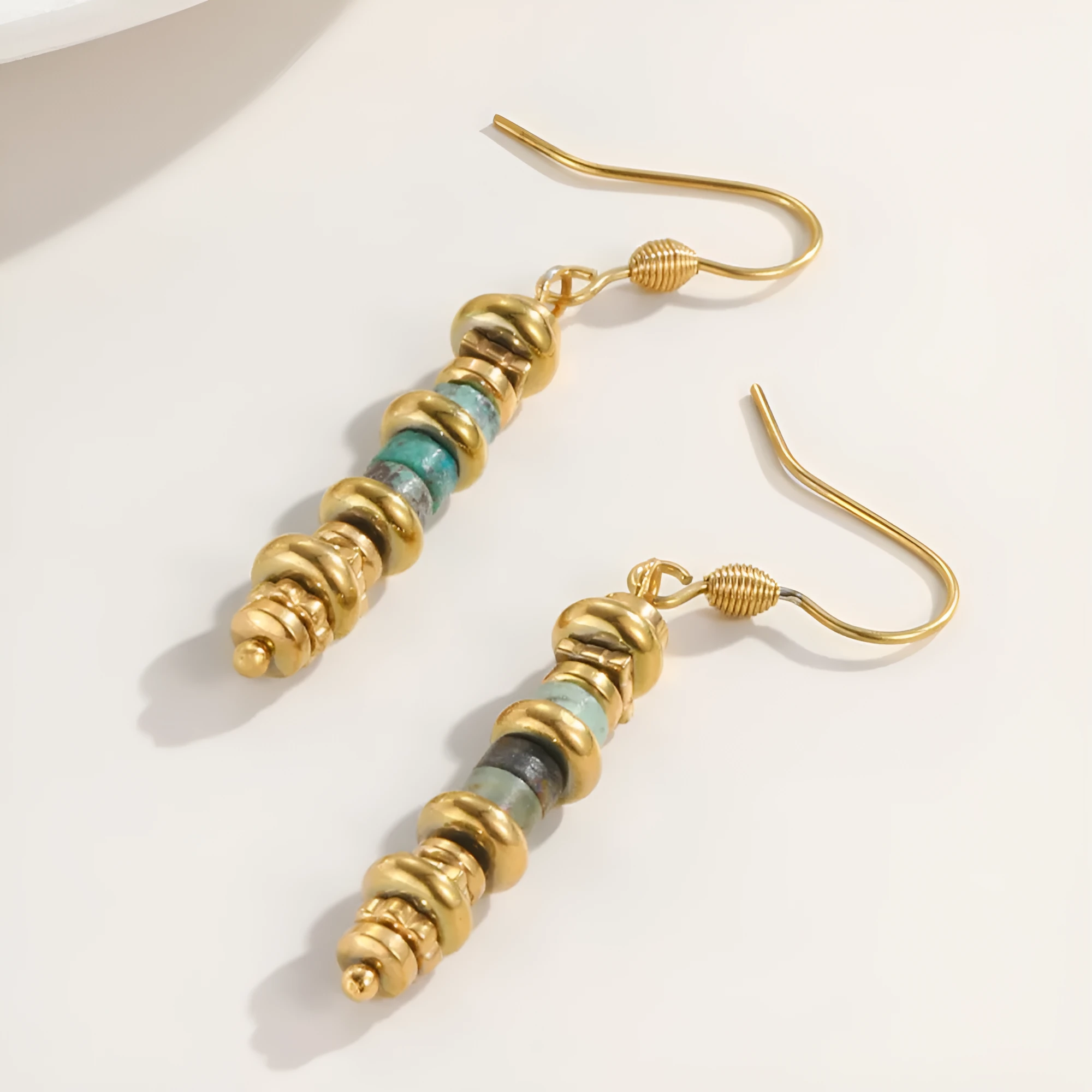 Geometric titanium steel dangle earrings with retro European American design in metallic finish