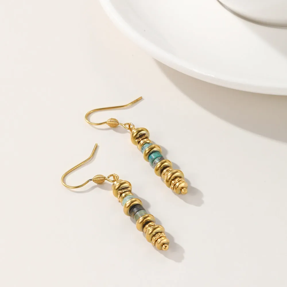 Geometric titanium steel dangle earrings with retro European American design in metallic finish