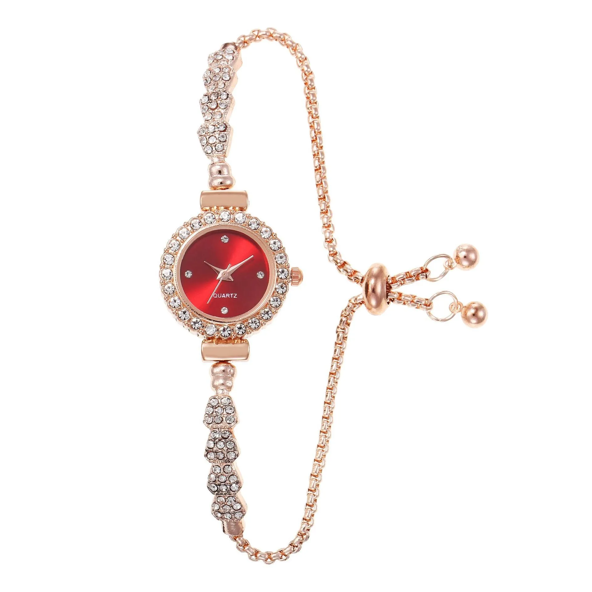 Gold fine strap women's watch with round dial and stainless steel jewellery buckle