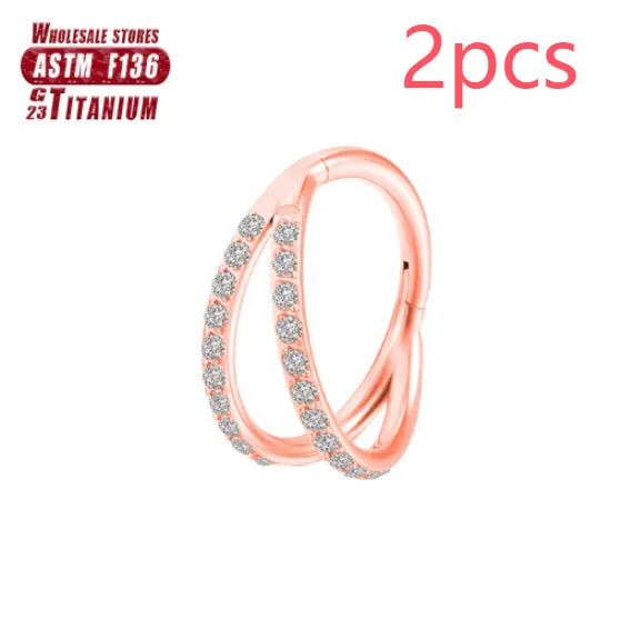 Titanium alloy fork nose ring in silver and gold finishes with and without diamonds, showing 1.2mm gauge.