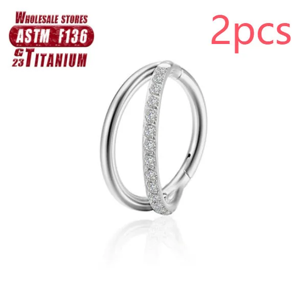 Titanium alloy fork nose ring in silver and gold finishes with and without diamonds, showing 1.2mm gauge.