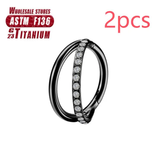 Titanium alloy fork nose ring in silver and gold finishes with and without diamonds, showing 1.2mm gauge.
