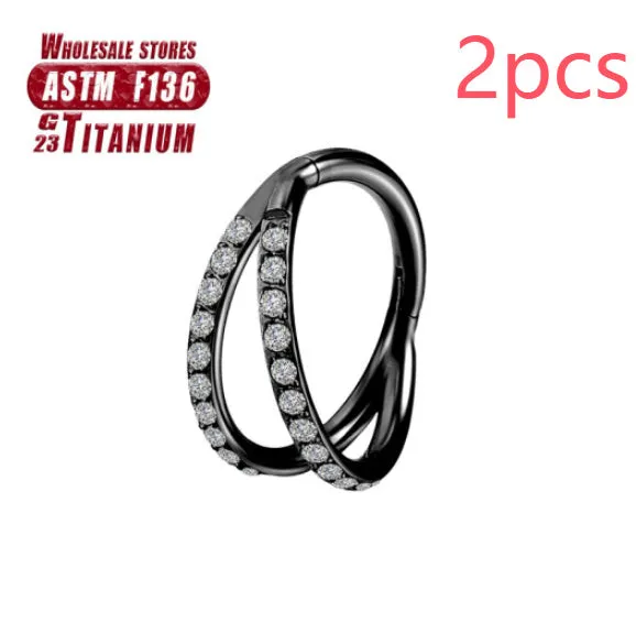 Titanium alloy fork nose ring in silver and gold finishes with and without diamonds, showing 1.2mm gauge.