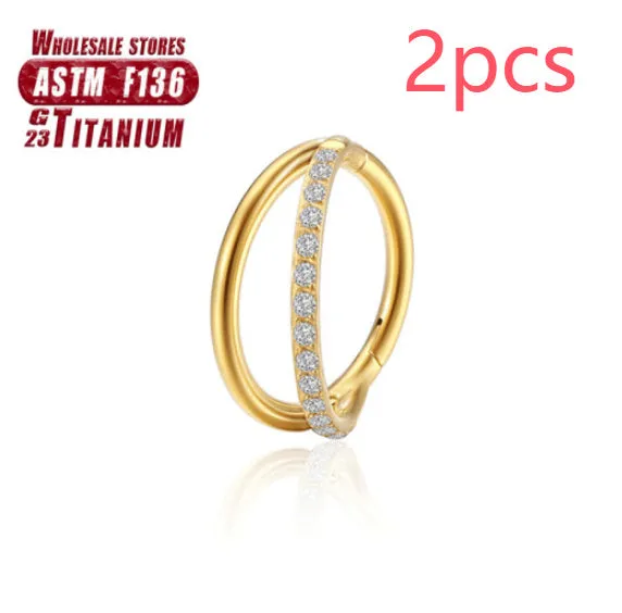 Titanium alloy fork nose ring in silver and gold finishes with and without diamonds, showing 1.2mm gauge.