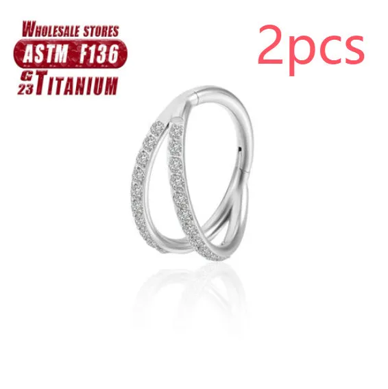 Titanium alloy fork nose ring in silver and gold finishes with and without diamonds, showing 1.2mm gauge.