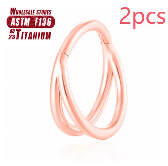 Titanium alloy fork nose ring in silver and gold finishes with and without diamonds, showing 1.2mm gauge.