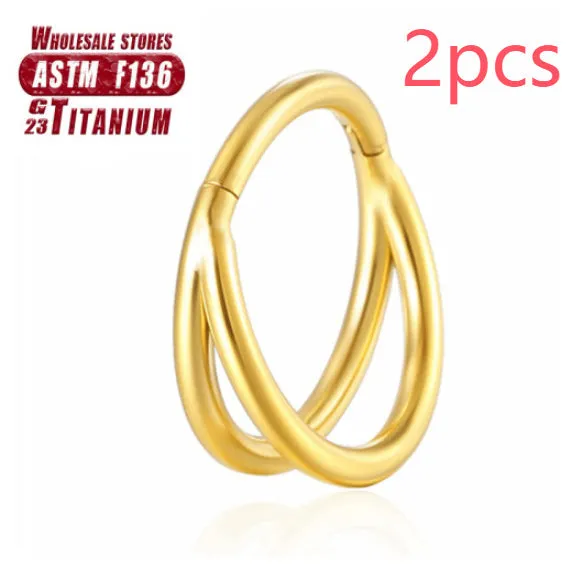 Titanium alloy fork nose ring in silver and gold finishes with and without diamonds, showing 1.2mm gauge.