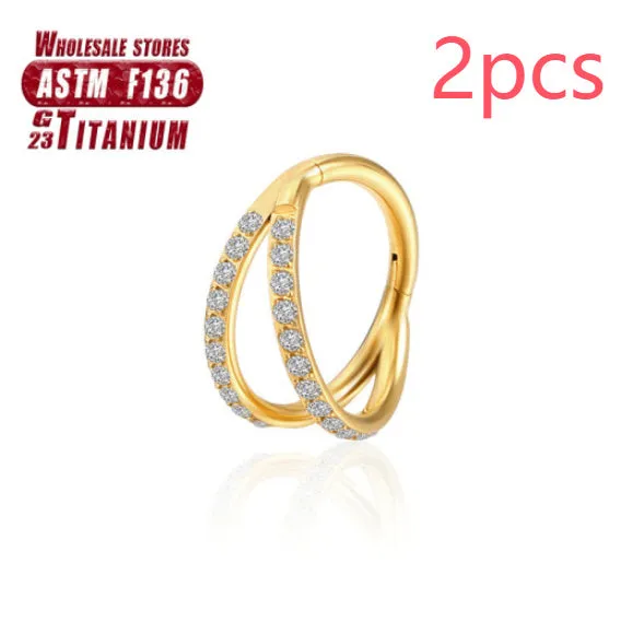 Titanium alloy fork nose ring in silver and gold finishes with and without diamonds, showing 1.2mm gauge.