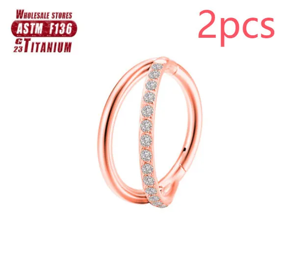 Titanium alloy fork nose ring in silver and gold finishes with and without diamonds, showing 1.2mm gauge.