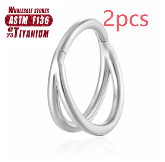 Titanium alloy fork nose ring in silver and gold finishes with and without diamonds, showing 1.2mm gauge.