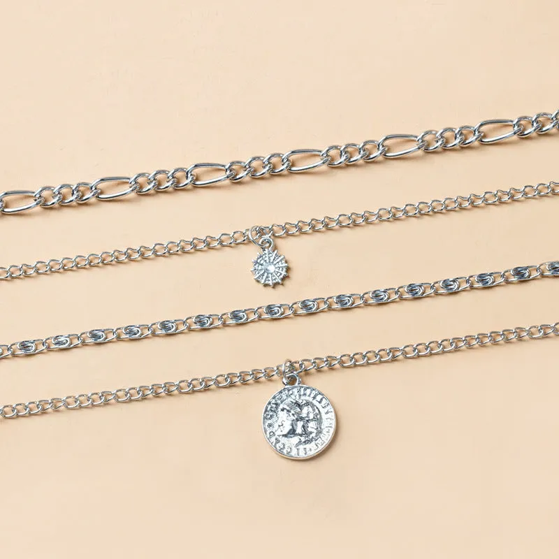 Chunky layered coin necklace gold finish water wave chain for women 41-50cm