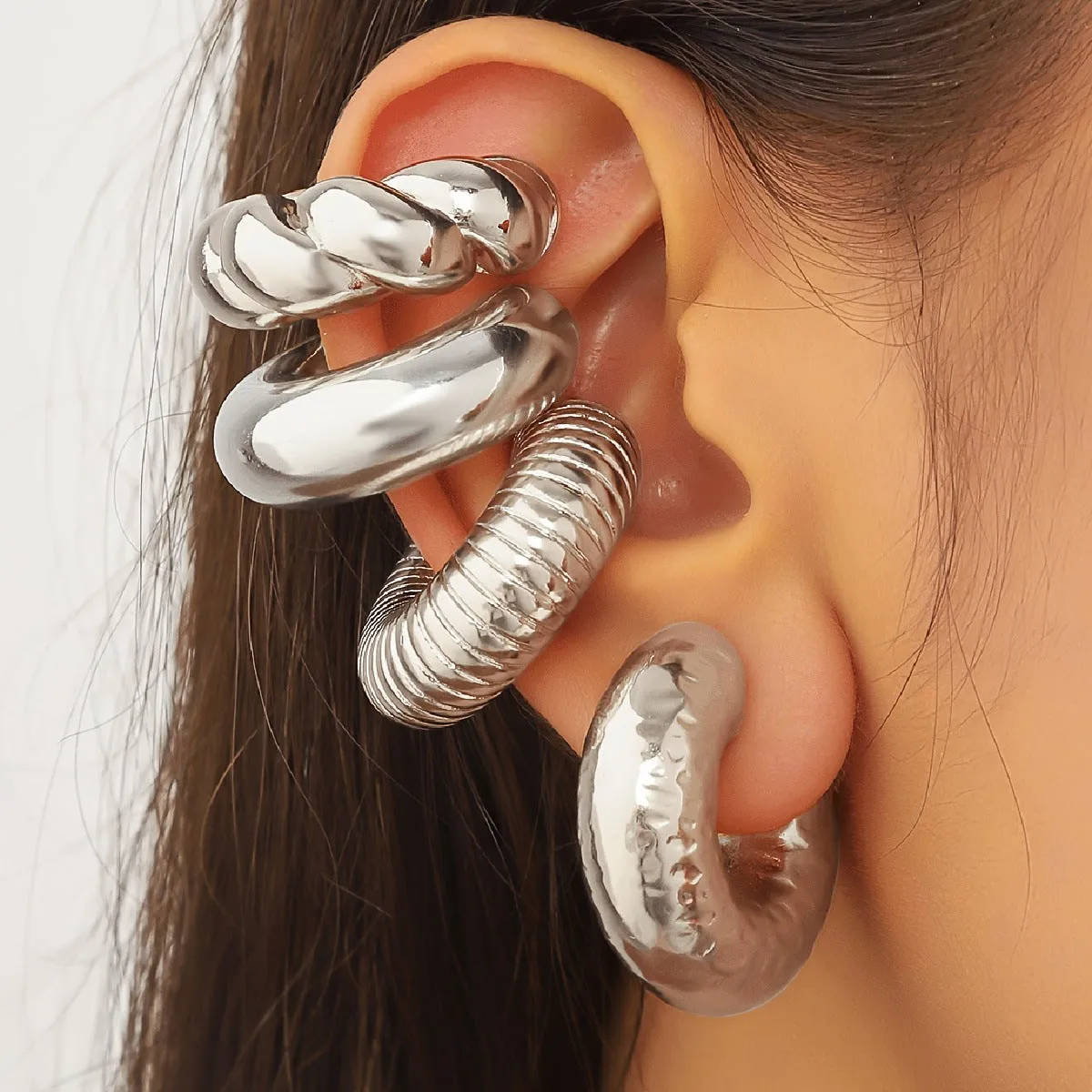 Geometric clip-on earrings set in gold and silver finishes for women without pierced ears