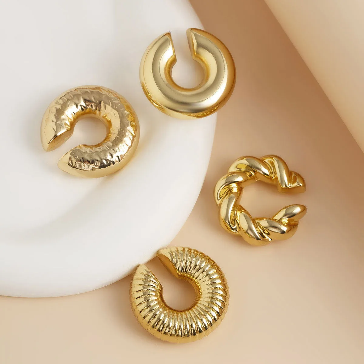 Geometric clip-on earrings set in gold and silver finishes for women without pierced ears