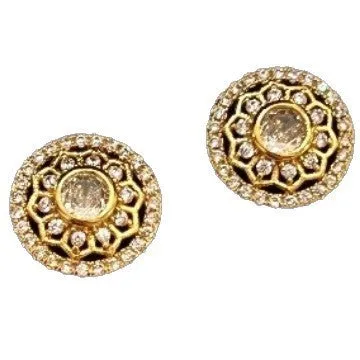 Pair of retro sunflower window stud earrings in copper-plated gold finish