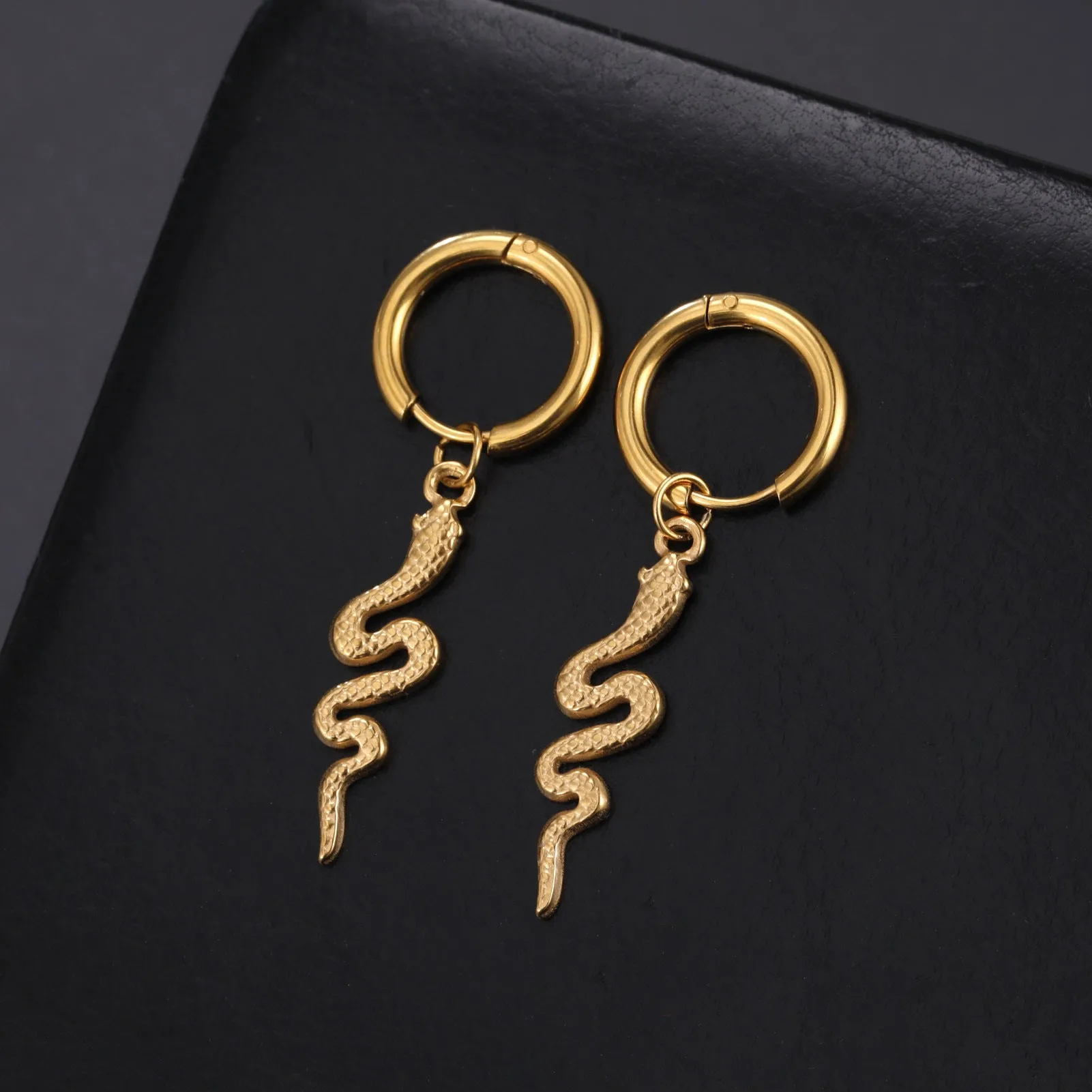Gold plated stainless steel snake vintage clip-on earrings