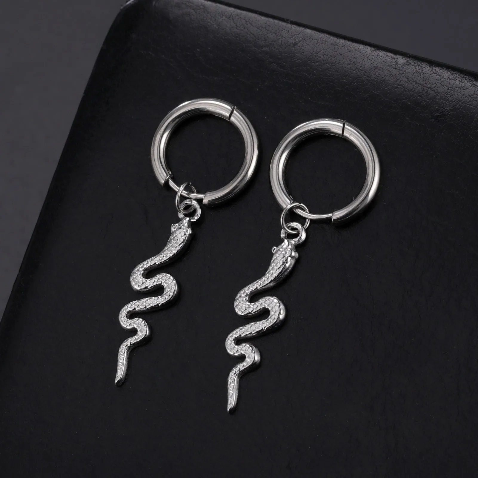 Gold plated stainless steel snake vintage clip-on earrings