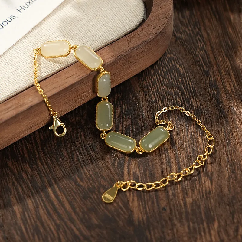 S925 silver Hetian jade gradient bracelet with natural stone in geometric style for women