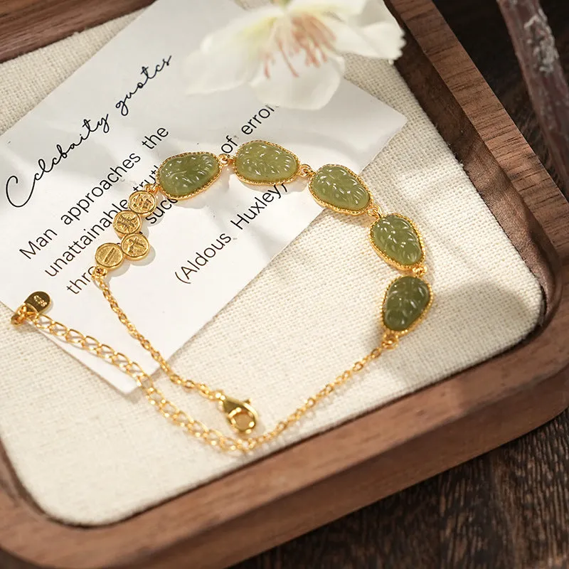 S925 silver Hetian jade gradient bracelet with natural stone in geometric style for women