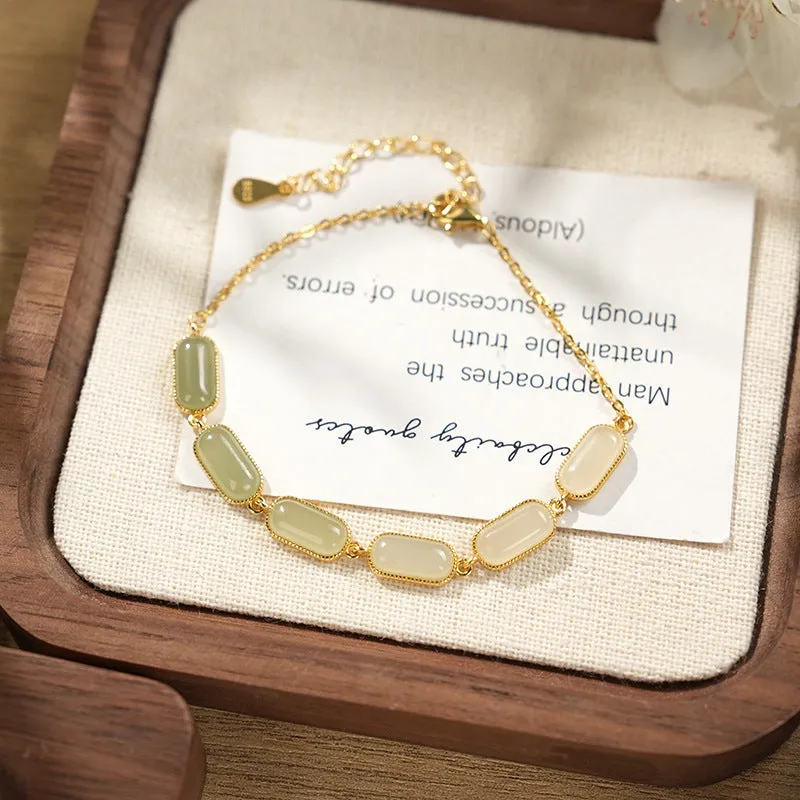 S925 silver Hetian jade gradient bracelet with natural stone in geometric style for women