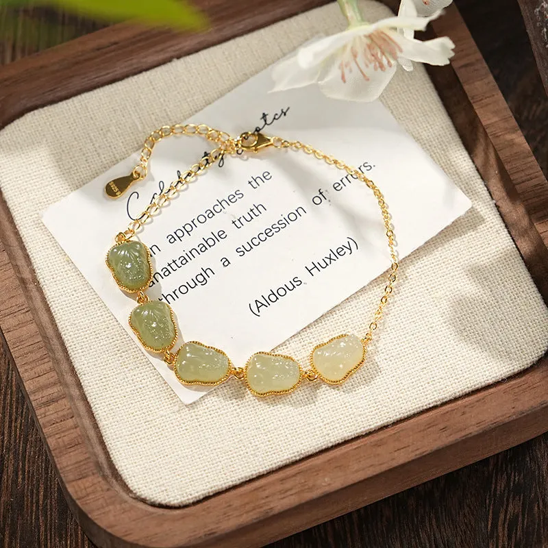 S925 silver Hetian jade gradient bracelet with natural stone in geometric style for women
