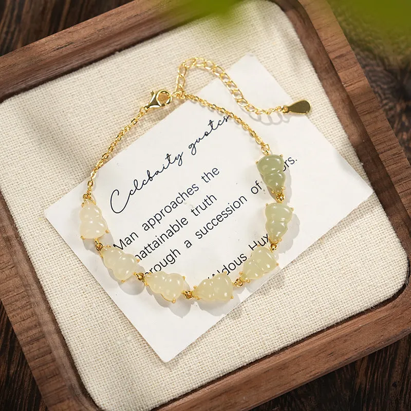 S925 silver Hetian jade gradient bracelet with natural stone in geometric style for women