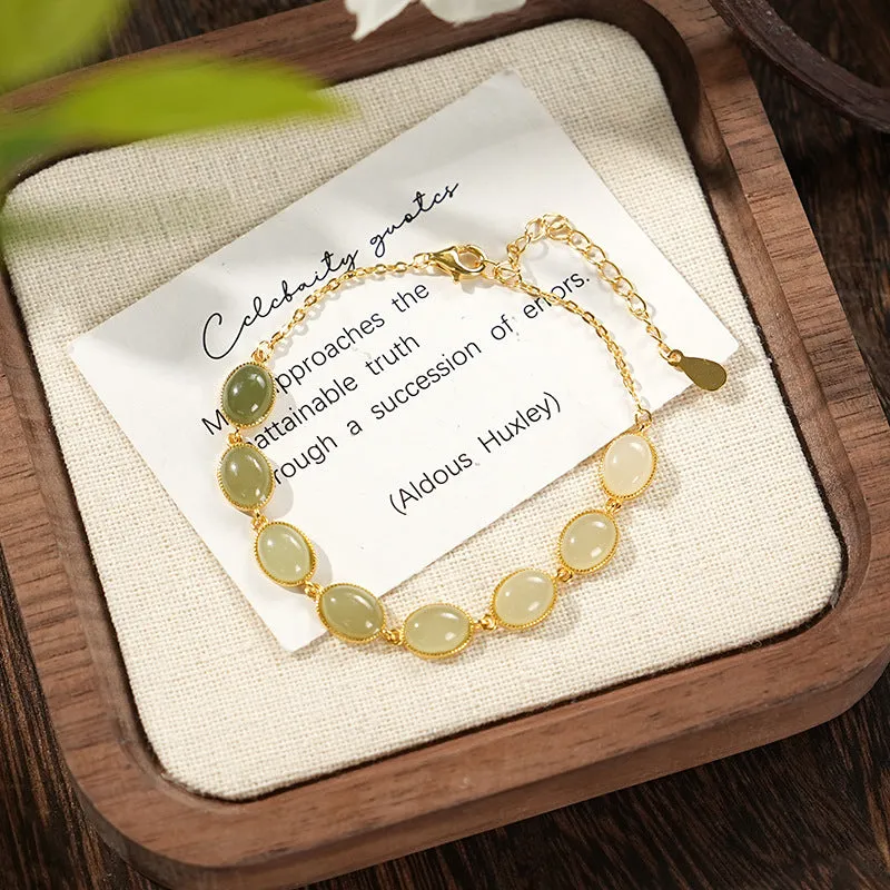 S925 silver Hetian jade gradient bracelet with natural stone in geometric style for women