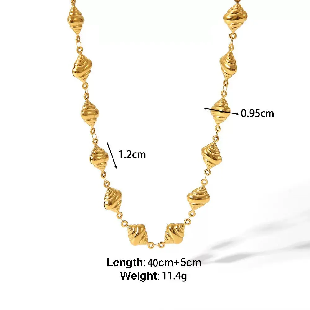 Gold conch necklace and bracelet set for women in titanium steel with pearl element
