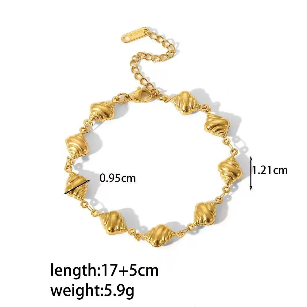 Gold conch necklace and bracelet set for women in titanium steel with pearl element