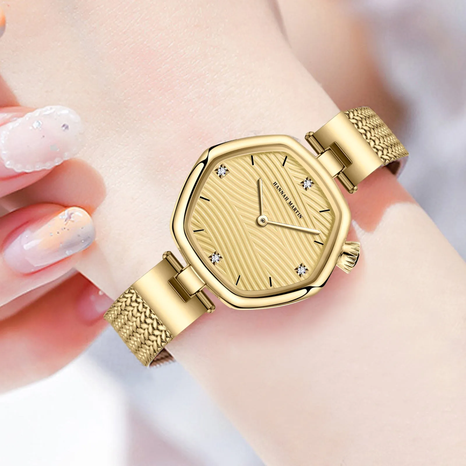 Fashion Simple Hexagonal Movement Women's Watch stainless steel case 30mm casual style