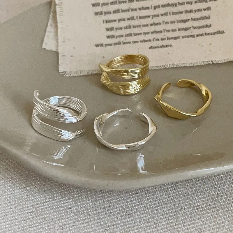 Irregular metal opening ring for women, copper with electroplated gold or silver finish, geometric shape