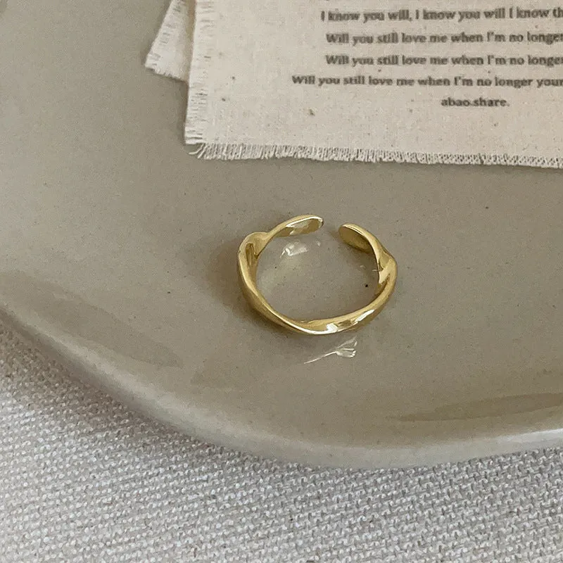 Irregular metal opening ring for women, copper with electroplated gold or silver finish, geometric shape
