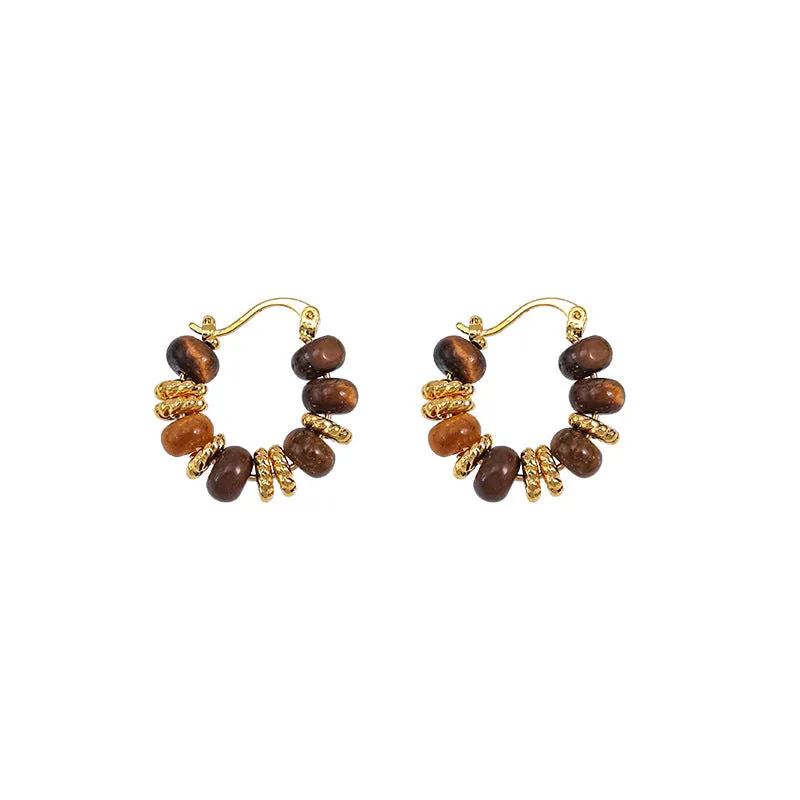 White retro Maillard tigereye women's trendy earrings with electroplated finish on plastic material