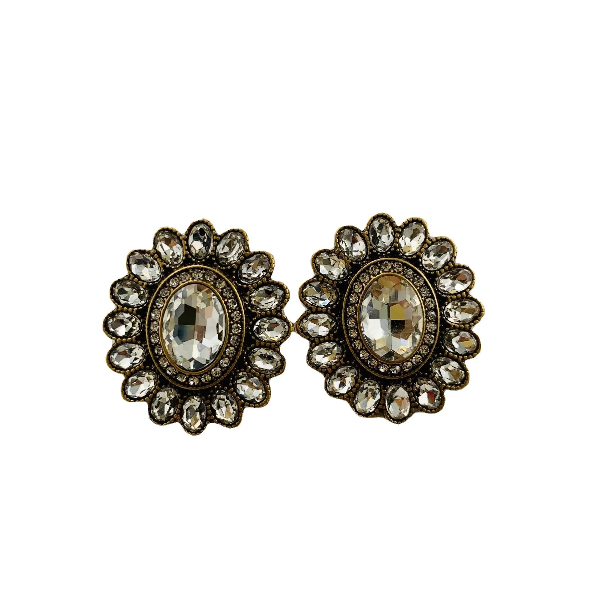Western retro full inlaid earrings electroplated mixed material drop and geometric design for women