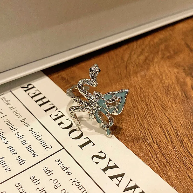 Copper women's butterfly ring charm with open loop, jewellery making component.