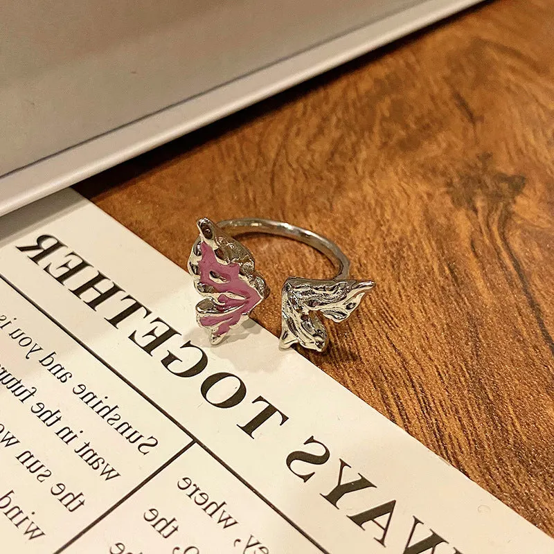 Copper women's butterfly ring charm with open loop, jewellery making component.
