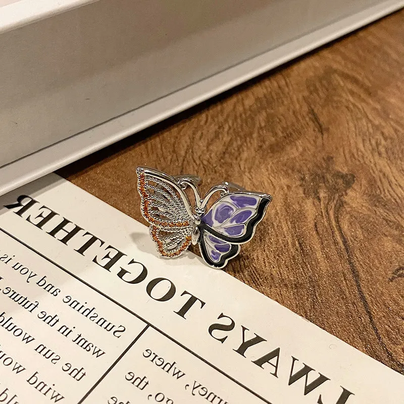 Copper women's butterfly ring charm with open loop, jewellery making component.