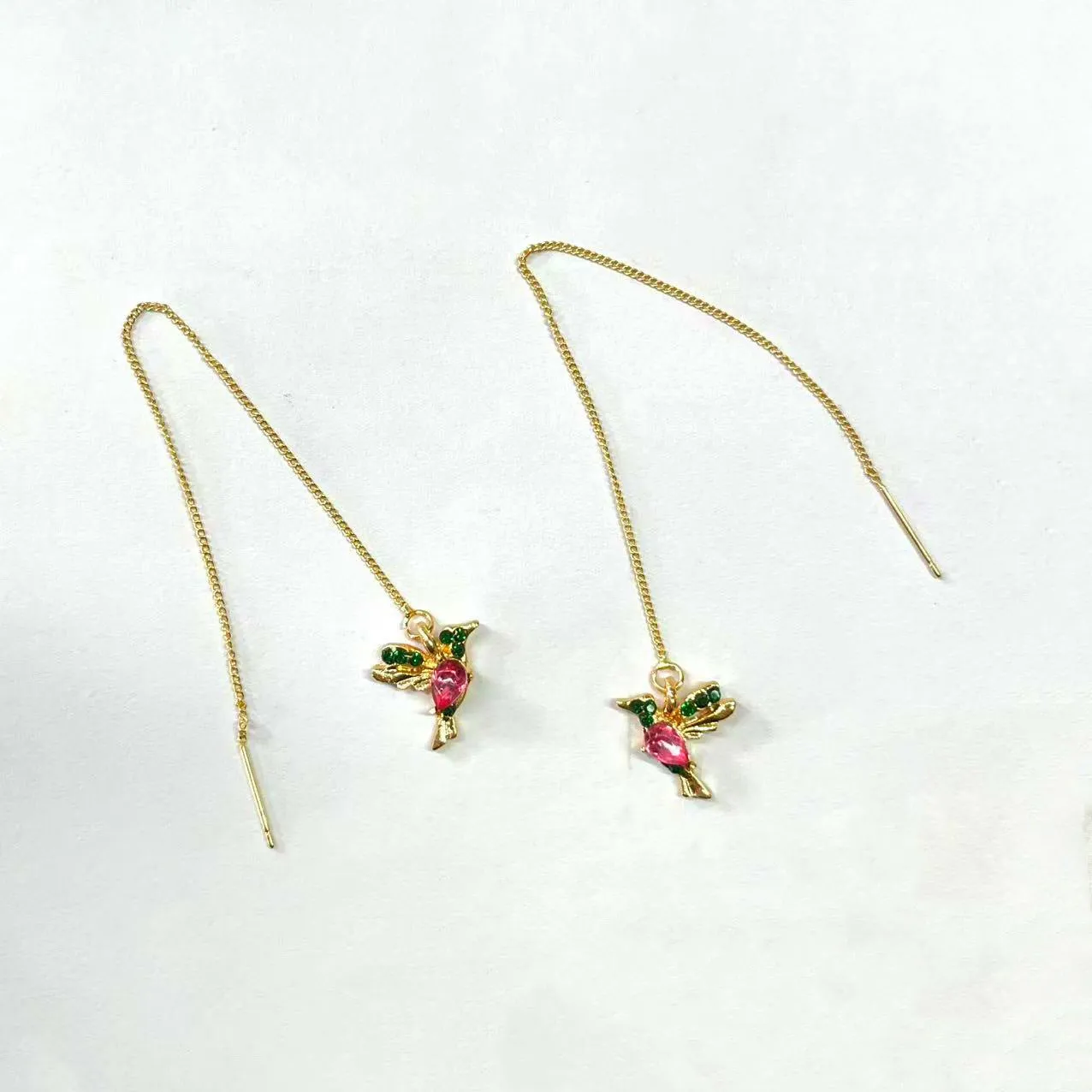 Bird hanging long earrings for women with mixed zirconium wings in blue, red, and red lvzuan colour options