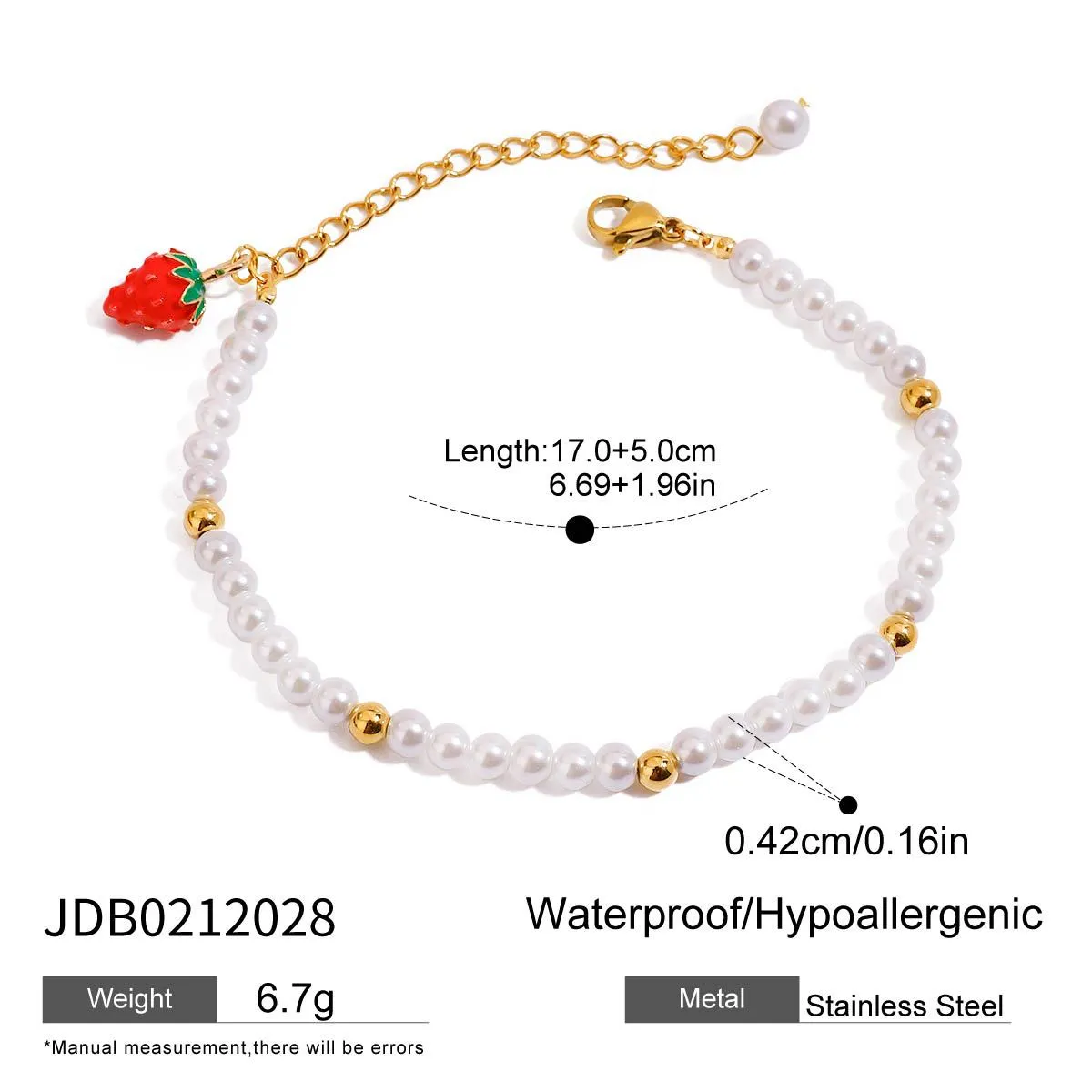 18K gold stainless steel love fruit chain bracelet with grape cherry lemon motifs for women