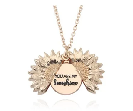 Sunflower double lettering necklace in ancient gold finish with 25mm square pendant on 45cm chain