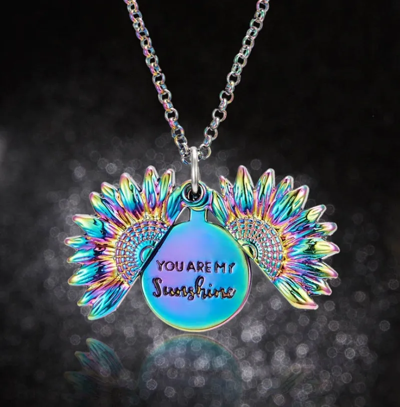 Sunflower double lettering necklace in ancient gold finish with 25mm square pendant on 45cm chain