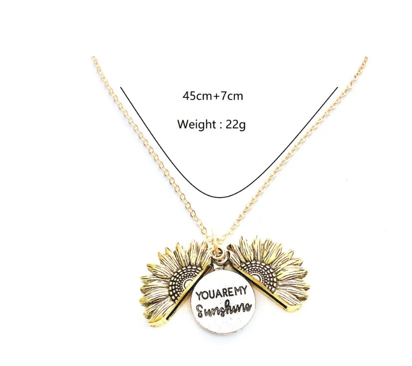 Sunflower double lettering necklace in ancient gold finish with 25mm square pendant on 45cm chain