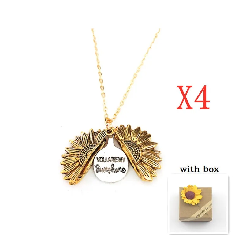Sunflower double lettering necklace in ancient gold finish with 25mm square pendant on 45cm chain