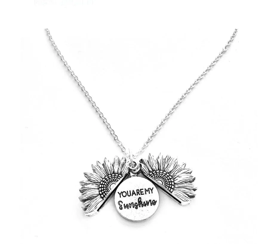 Sunflower double lettering necklace in ancient gold finish with 25mm square pendant on 45cm chain