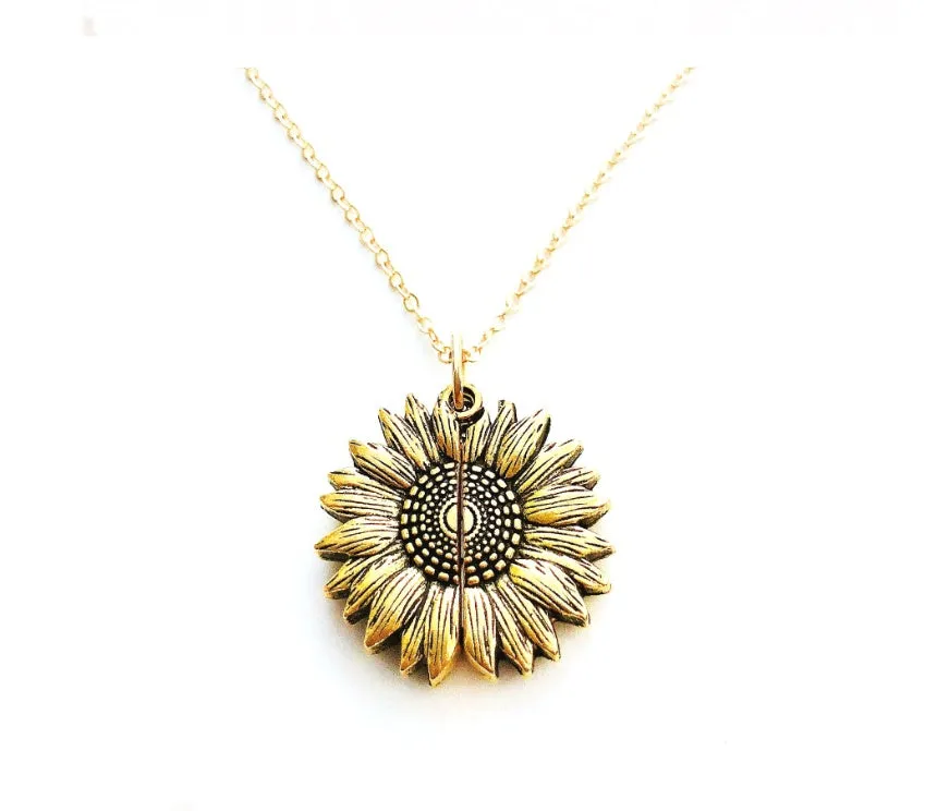 Sunflower double lettering necklace in ancient gold finish with 25mm square pendant on 45cm chain